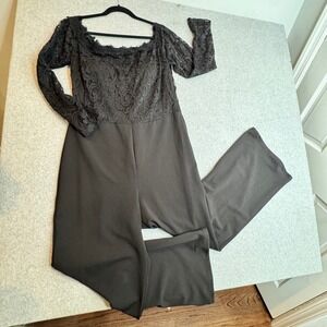 Premier Amour Wide Leg Jumpsuit ‎ Black Lace Bodice Womens Size 14 Evening Party